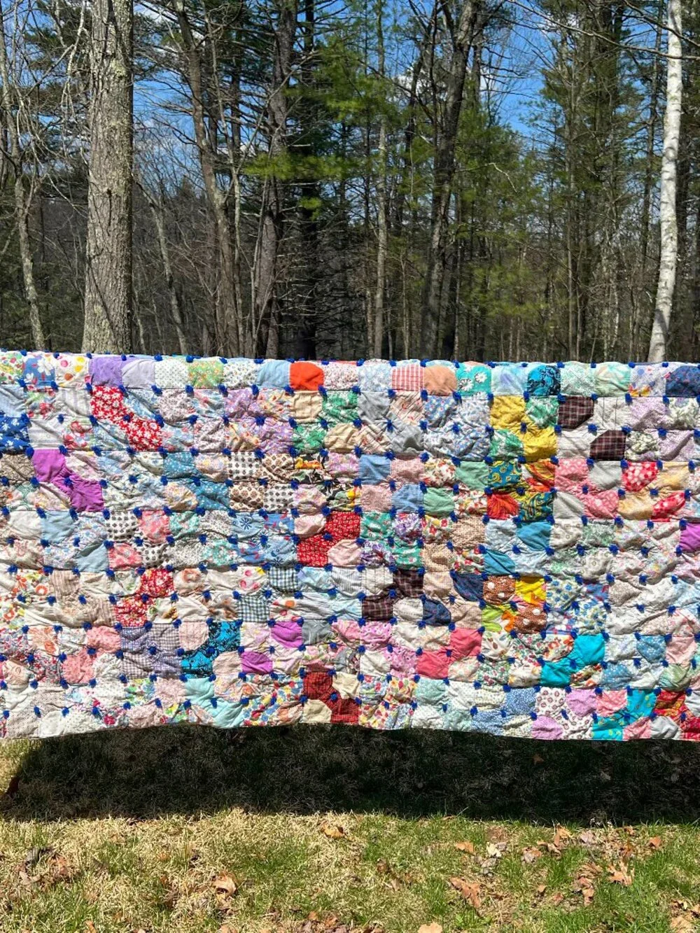 Vintage Hand Tied Bow Tie Patchwork Quilt Cottage Core Bedding Throw 84